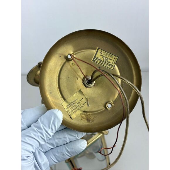 Vintage MCM American Lantern Co Pendant Ceiling Lamp Brass Glass 6 Panel 3 Light - Picture 9 of 12